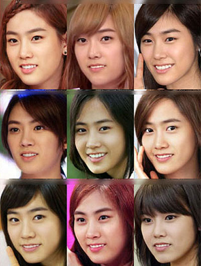 사진 : '소녀시대' 위쪽 왼쪽부터 써니, 제시카, 티파니 ,둘째 줄은 효연, 유리, 윤아, 셋째줄은 써니, 서현, 수영을 빗댄 택연의 합성 사진 