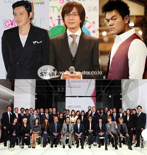 사진 : (왼쪽부터) 장동건, 배용준, 박진영, SM 엔터 소속 아티스트들