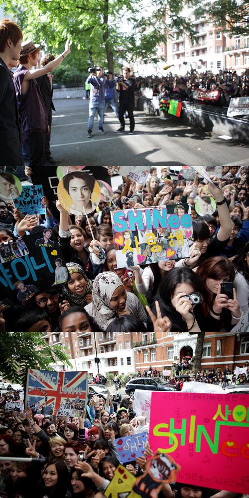 사진 : 영국 애비로드 스튜디오 앞에 몰려든 샤이니 유럽팬들 / SM 제공 