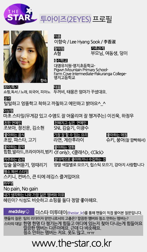 '까불지마'로 데뷔한 5인조 걸그룹 투아이즈의 이향숙의 프로필