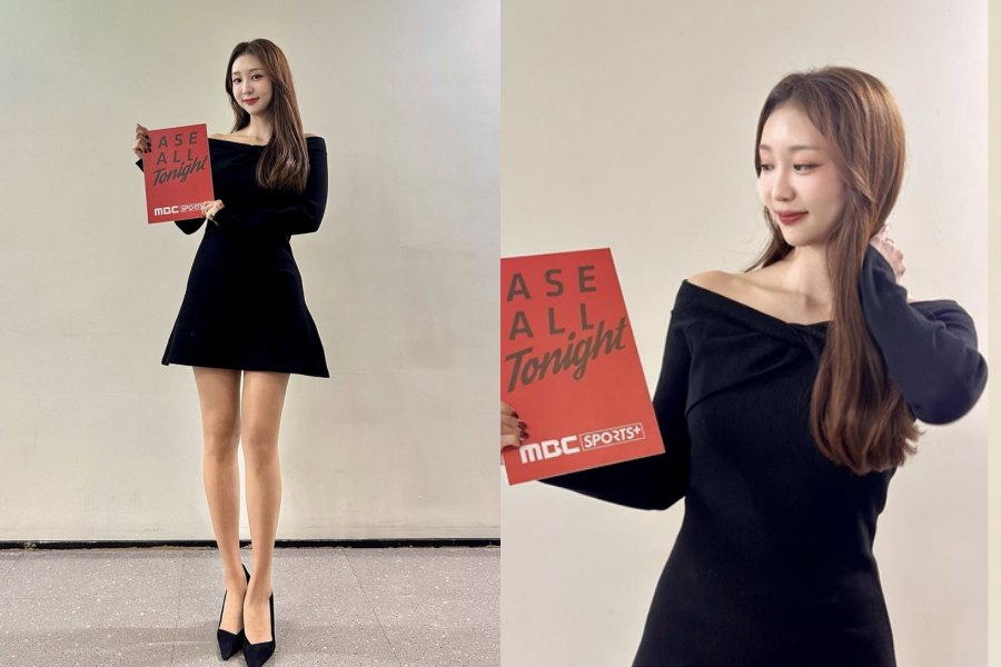 박지영 아나, 오프숄더 블랙 미니 드레스 입고 늘씬 각선미 자랑