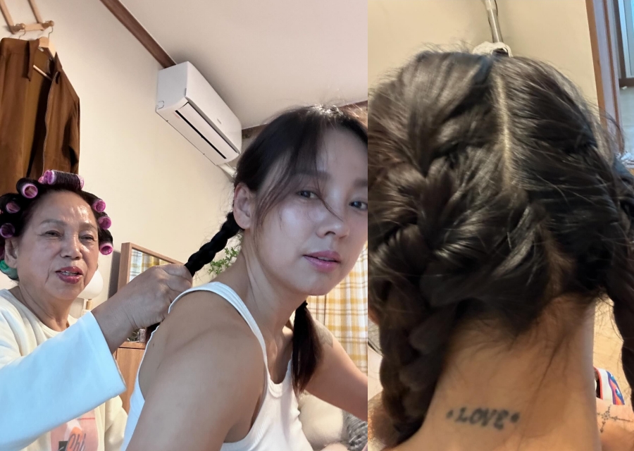 이효리, 엄마닮아 예쁘구나…엄마표 양갈래 머리에 선명한 'LOVE' 타투
