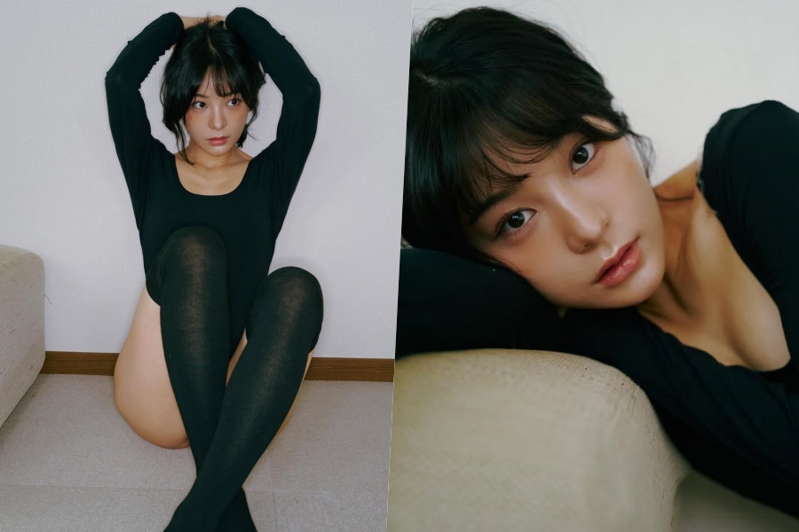 아라타 모모코, 교묘히 다리 사이 가리고 요염 포즈…글래머 보디수트 자태