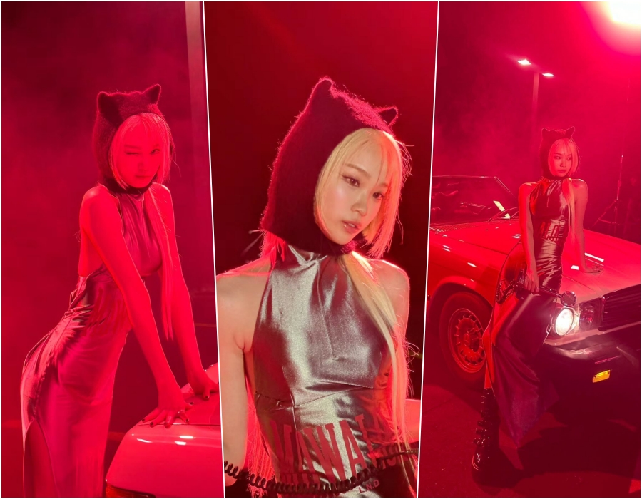 김채원, 깜찍한 캣우먼 변신? 딱 붙는 일자 드레스에 완벽한 슬렌더 자태