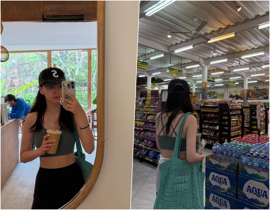 김지은, 브라톱 하나만 입고 길거리 포착 