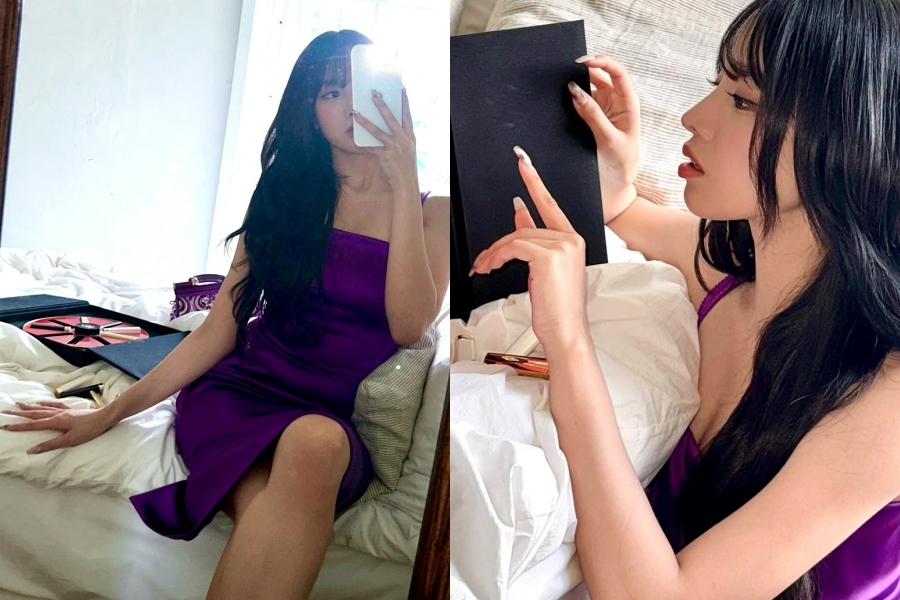 키오프 나띠, 퍼플 의상보다 돋보이는 글래머 S라인…요염 포즈까지 '시선 강탈'