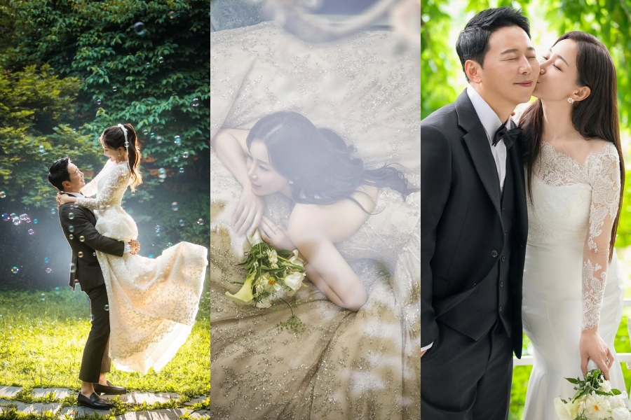 '결혼' 김하영, ♥박상준에 뽀뽀+달달 눈빛 웨딩화보 공개…