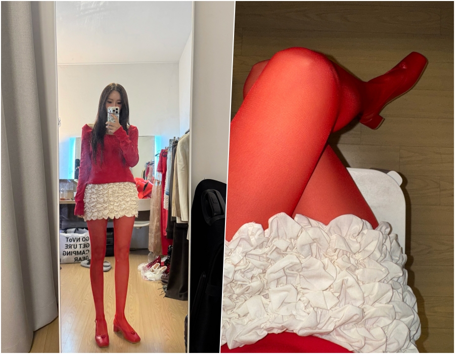 효민, 티아라 시절이라고 해도 믿겠네…레드 스타킹 신고 뽐낸 여전한 각선미