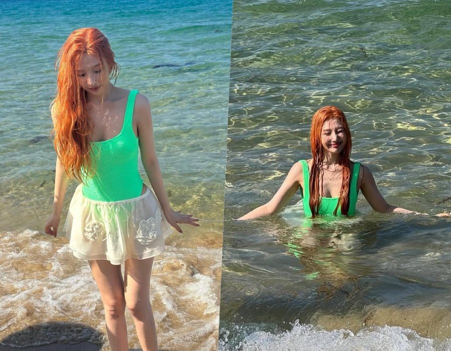 조이, 수영복에 시스루 레이어드라니…에메랄드빛 바다와 하나 된 미모