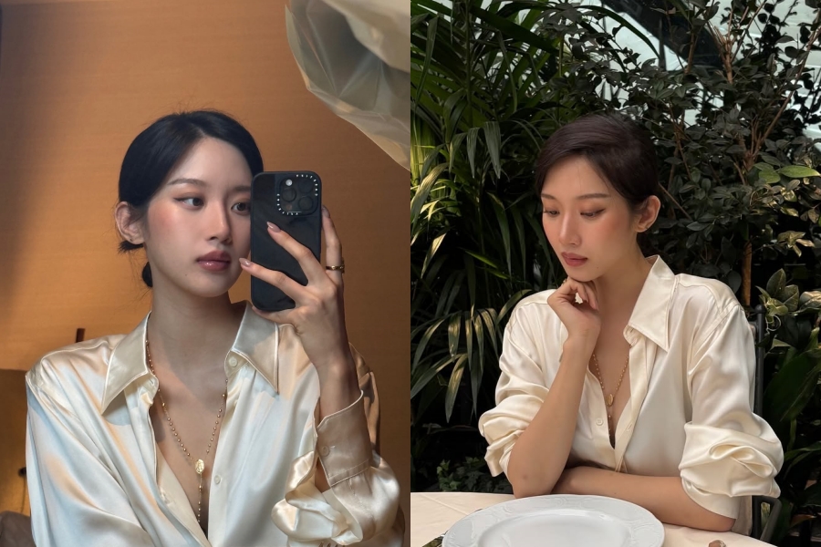 문가영, 여밀 생각 없는 블라우스 사이 목걸이 안착…고급진 섹시미