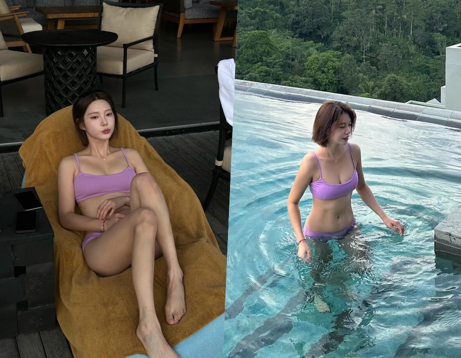 '환승연애2' 박나언, 보랏빛 비키니 입고 뽐낸 슬렌더 자태…은근한 볼륨감 자랑