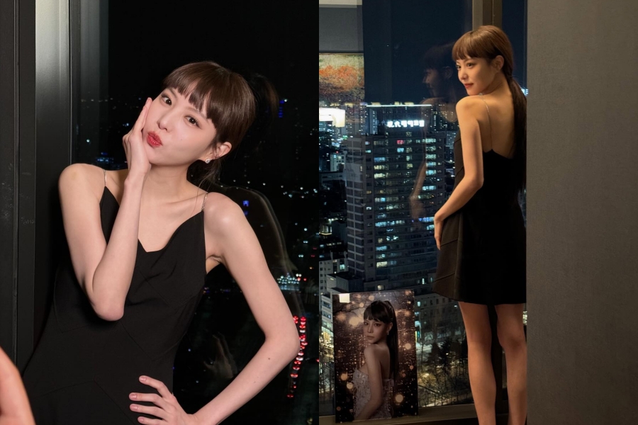 이열음, 어깨끈 너무 얇아서 아슬아슬해…블랙 미니 드레스 입고 