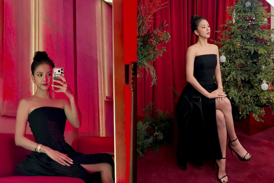 블랙핑크 지수, 확 트인 블랙 드레스로 더한 고혹 섹시…