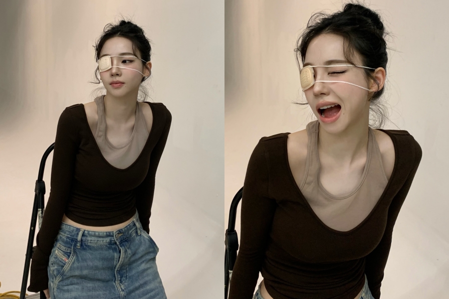 에스파 카리나, 눈병 났나…안대 끼고 