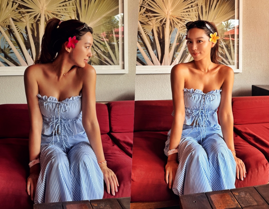 김희정, 꽃으로 완성한 '휴양지 여신' 비주얼…튜브톱에 섹시 美