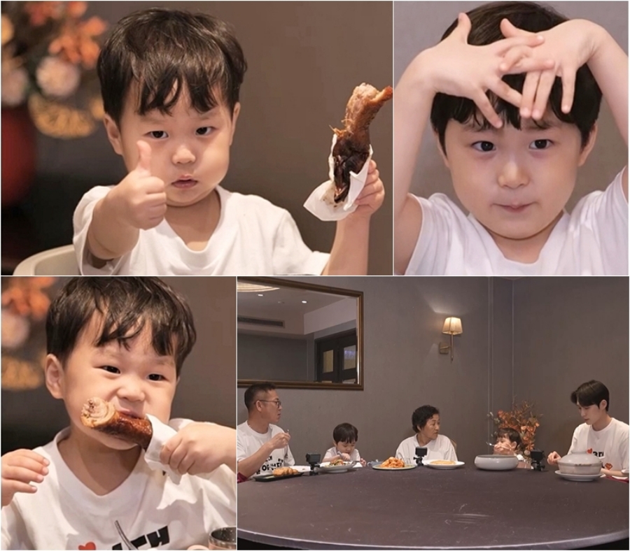 '김준호子' 정우, 닭머리 통째로 먹으며 엄지척…역대급 먹방 (슈돌)