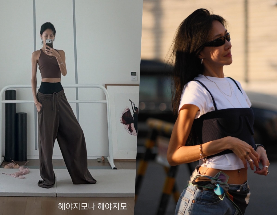 '엄태웅♥' 윤혜진, 바지를 어디까지 내린 거야…'뼈말라 자태'로 