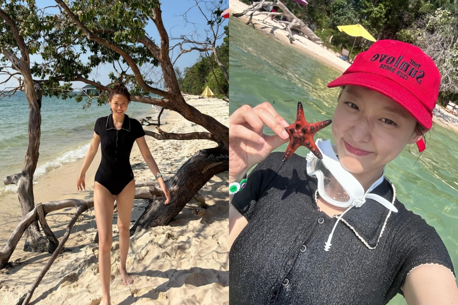 설현, 건강미 넘치는 탄탄 스윔웨어 자태…장난꾸러기 '입간판 여신'