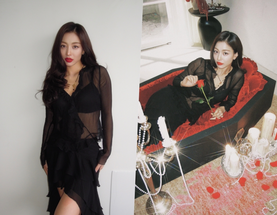 트와이스 지효, 속옷 비치는 시스루 착장에 돋보이는 볼륨감…고혹적 자태