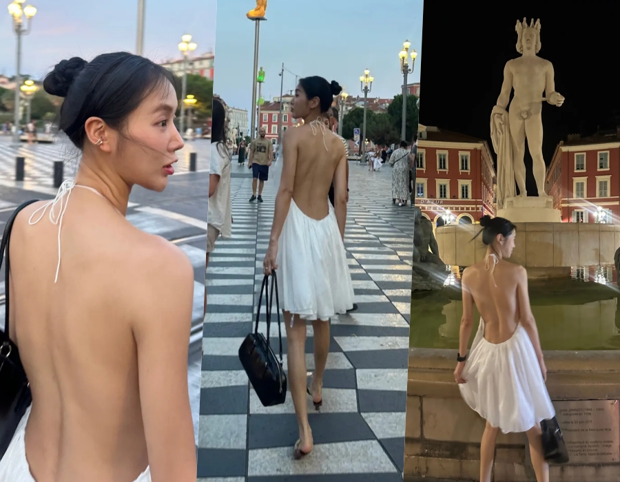 소유, 프랑스 뒤집은 파격 뒤태…등 훤히 드러낸 백리스 원피스